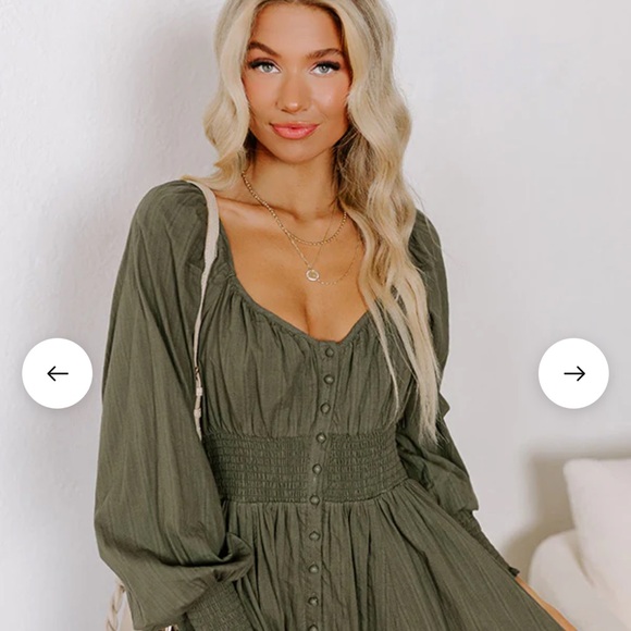 SUNSET VIEWS BUTTON DOWN MIDI IN OLIVE M - Picture 5 of 10